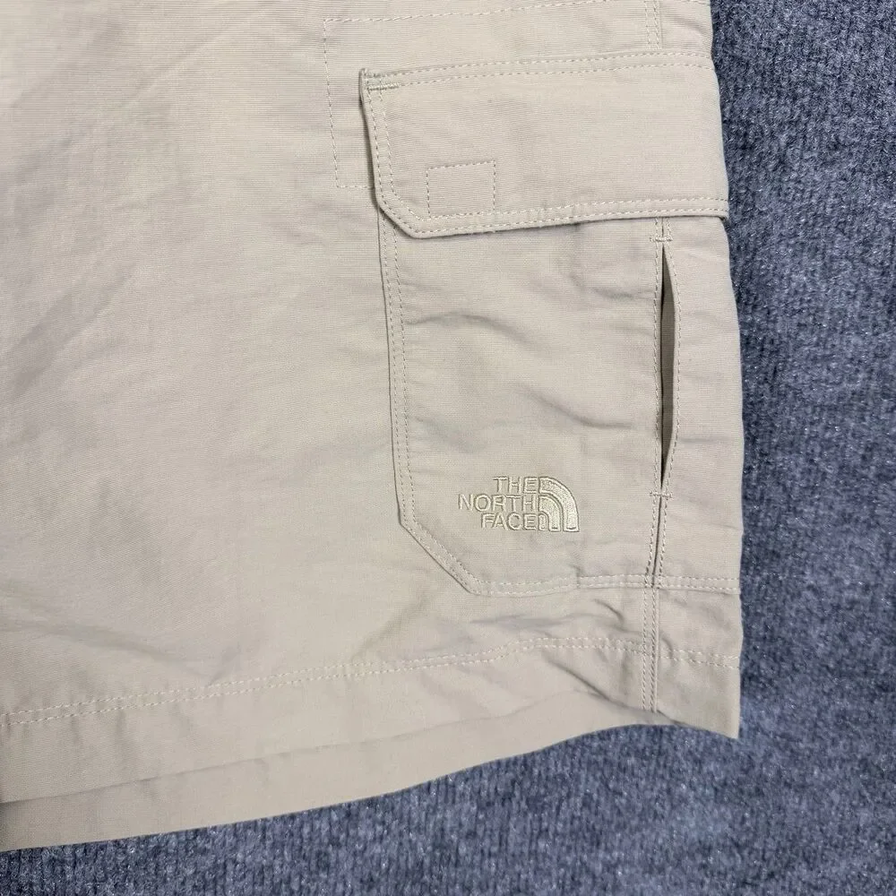 The North Face Mens Cargo Shorts L Tan Khaki Nylon Hiking Outdoor Elastic Waist